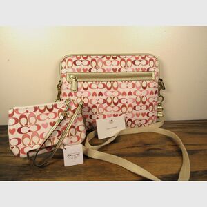 Coach Signature Heart Padded Ipad Crossbody and Wristlet Set NEW!